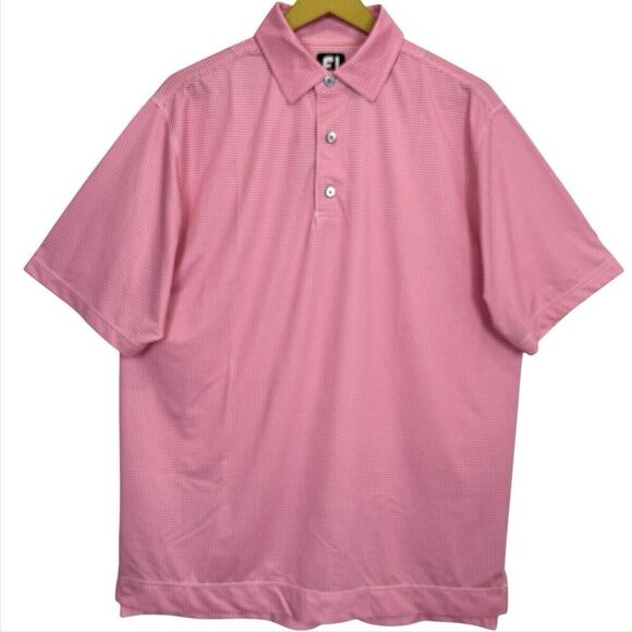 NWOT Footjoy Golf Polo Shirt Size Medium Geometric Pink Pattern Short Sleeve - Picture 1 of 6